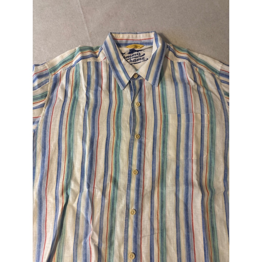 Tommy Bahama Relax Mens‎ XL Multicolor Striped 100 % Linen Button Down  shirt - Picture 2 of 16